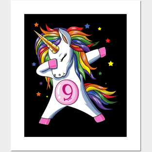 Dabbing Unicorn 9th Birthday Posters and Art